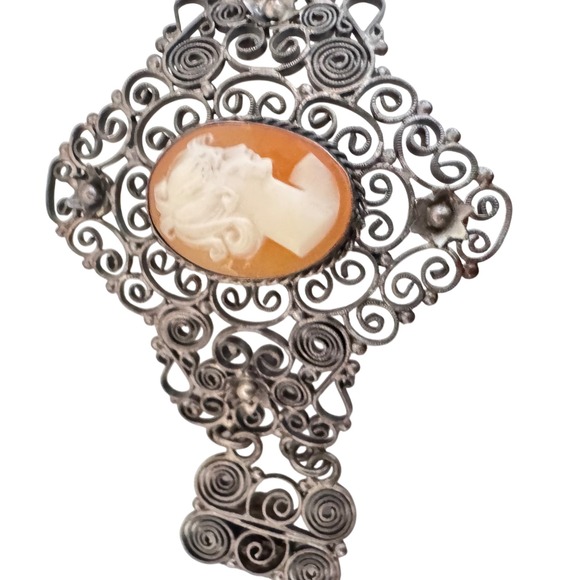 Antique 800 Silver Filigree Hand Carved Cameo Bracelet‎ - Picture 14 of 16